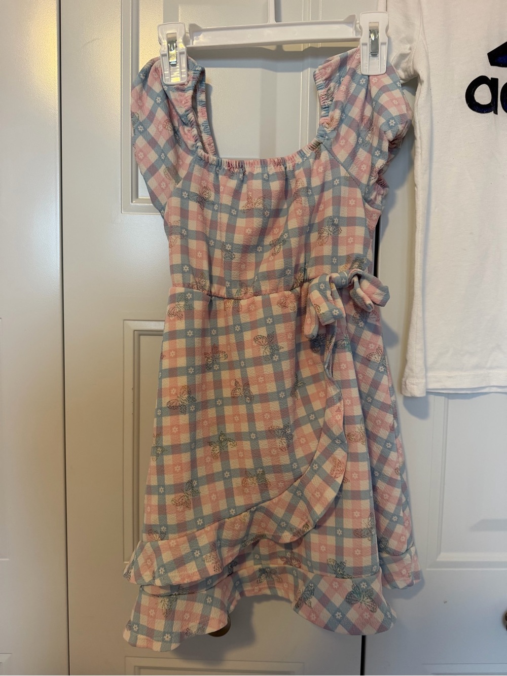 H&M Pink and Blue Plaid Ruffle-Wrap Dress
